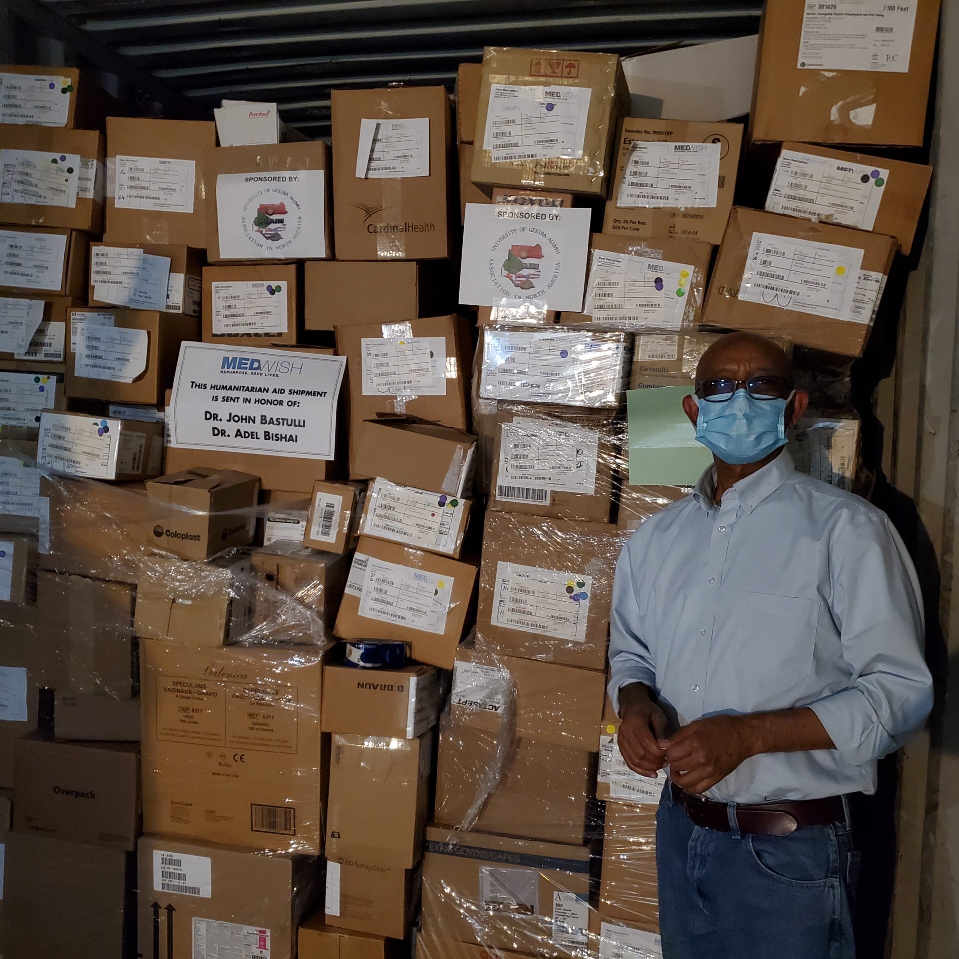INTERNATIONAL: Container shipment to Sudan packaged and ready for departure from the MedWish Warehouse.
